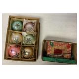 6 Christmas ornaments and light-up chimney