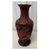 Chinese red cinnabar lacquered vase on stand