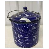 blue swirl enameled pail with lid