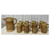 Hull pottery Pitcher and 6 mugs