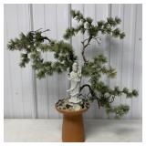 Chinese figure w/ fake bonsai in Hyalyn vase