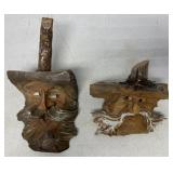 2 wood carved tree spirits