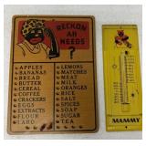 Mammy thermometer and grocery list
