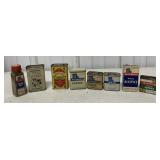 8 spice tins, bottle and box