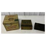 3 tobacco tins; Cinco, Golden Twins Climax and