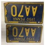matching set of 1950 PA license plates AA70
