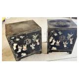 Oreintal Black Lacquer Decoratied  End Tables