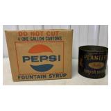 Pepsi-Cola Fountain Syrup box an Planters can