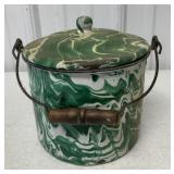 green swirl enameled pail w/lid