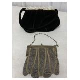 black velour purse and mesh purse