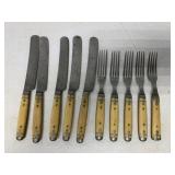 10 bone handled knives and forks