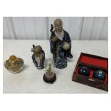chime balls, snuff bottle and figurines