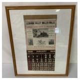 Lebanon Valley Roller Mills 1908 Calendar,framed
