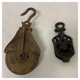 2 Cast Iron Pulleys,1 Marked Myers O.K.
