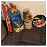 Lot of Advertising Tins, Briefcase, Poster