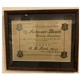 Anheuser Busch Brewing Assoc. Framed Paper