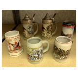 6 Budweiser Holiday Mugs and Steins