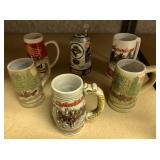 6 Budweiser Holiday Mugs and Steins