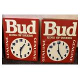 2 Budweiser Metal Battery Op. Clocks