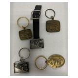 4 John Deere Keychains & 1 JD watch fob