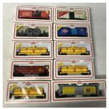 10 Model Power HO scale train cars in boxes