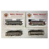 (4) Bachmann Brill Trolley Cars HO Scale