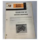 Oliver Sales Notes 1850 Tractor 1964