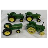 (4) 1/16 John Deere Tractors; D,  R, 820 & Utility