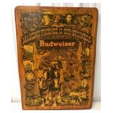 Budweiser Ad Shellacked onto pc of Wood