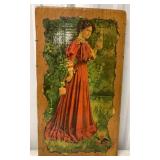 Budweiser Girl Ad Shellacked onto pc of Wood