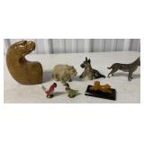 lot of animals and birds, some cast iron