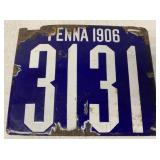 1906 Pennsylvania Porcelain License Plate