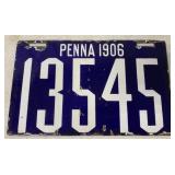 1906 Pennsylvania Porcelain License Plate