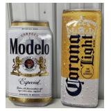 Modelo & Corona Light figural beer can tin signs