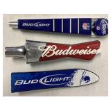 3 Budweiser and Bud Light beer tap handles