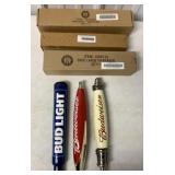 3 Budweiser and Bud Light tap handles w/ boxes