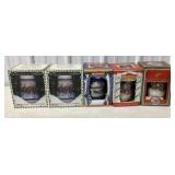 5 Budweiser Holiday Beer Steins in boxes