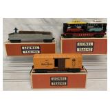 3 Lionel Cars-Transport/Operating Barrel/Boxcar