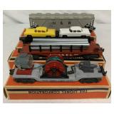 (4) Lionel Cars-Cement/Searchlight/Pipe/Flat