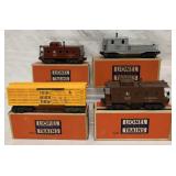4 Lionel Cars-Caboose/Stock Car/Wrecking Car