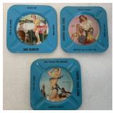 (3) Bar/Cigar Store Pinup Girls Tin Adv. Ashtrays