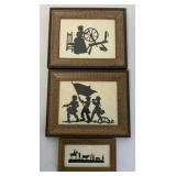 3 framed Jane Landis Paper Cuttings
