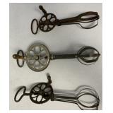 3 antique eggbeaters; 2 marked Dover