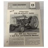 IH Farm Equipment Sales Bulletin 350 Tractor