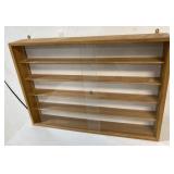 sliding door showcase with wood shelves