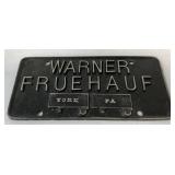Warner Fruehauf York, PA vehicle adv. plate