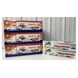3 Exxon Race Car Carriers & 2 Support Vehicles