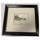framed B&W photo of 2 early steam tractors