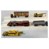 5 modified matchbox trucks, trailers and crane