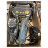 jump starter, sander, saw, solder gun